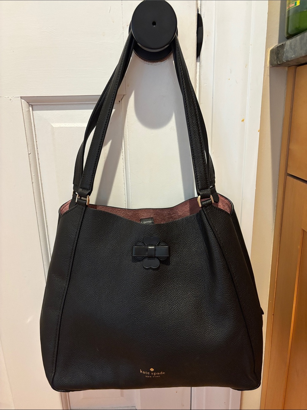 kate spade Black Leather Shoulder Bag with Pink Interior Trim